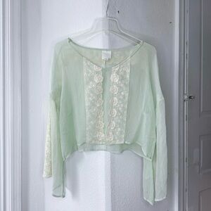 Vintage 00s Line & Dot sheer silk floral lace peasant top Medium
